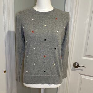 Banana Republic Gray Sweater with Multicolor Stars - size Petite Medium